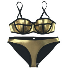 Custom Logo Nylon Sexy Beachwear Gold Shining Queen Bikini Neoprene Bathing Suit Swimwear Womens